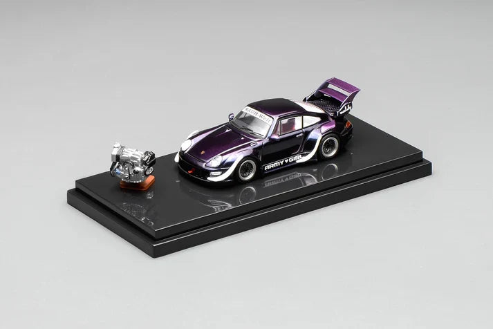 Motorhelix 1:64 RWB 993 Army Girl Metallic Purple with Magnetic Air-Cooled Engine – M62205