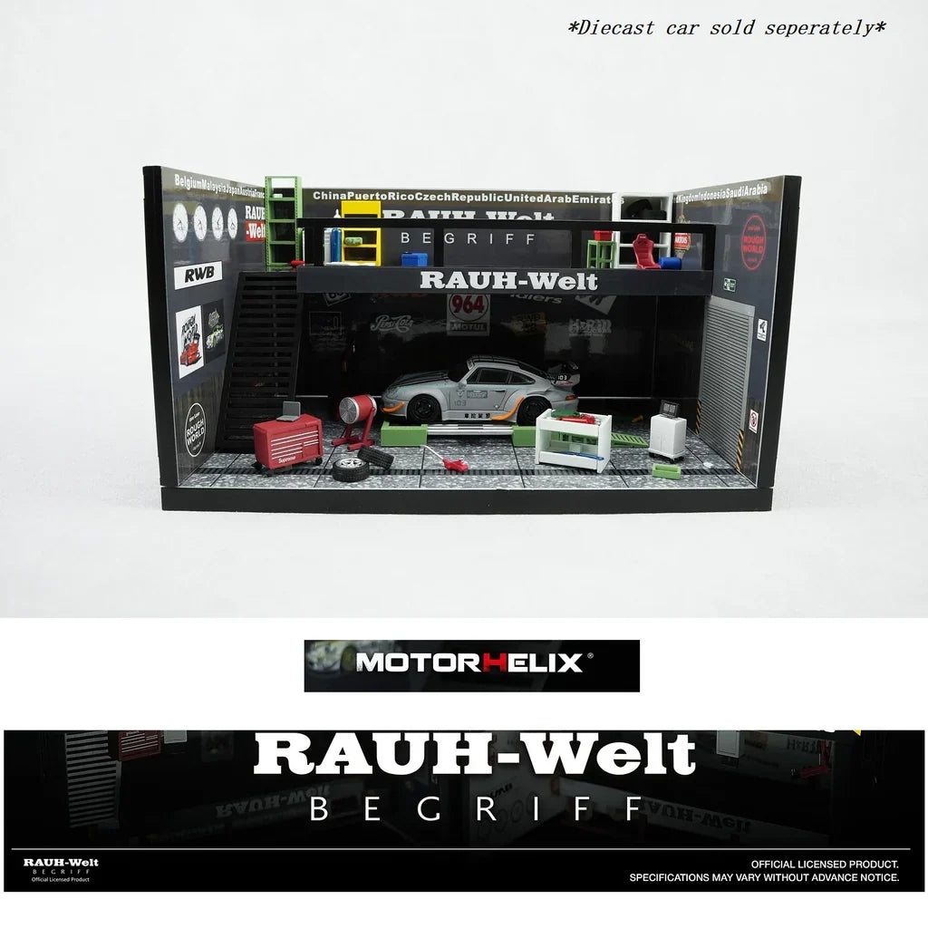 Motorhelix 1:64 Garage Scene Set – RWB Theme Garage Black – M90221