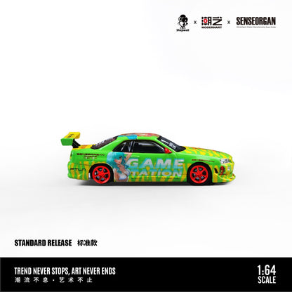 ModernArt &amp; SENSEORGAN 1:64 Nissan GT-R R34 Game Station Safety Car – Salute to Youth / Tokyo Heat MD800505