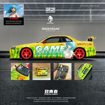 ModernArt &amp; SENSEORGAN 1:64 Nissan GT-R R34 Game Station Safety Car – Salute to Youth / Tokyo Heat MD800505