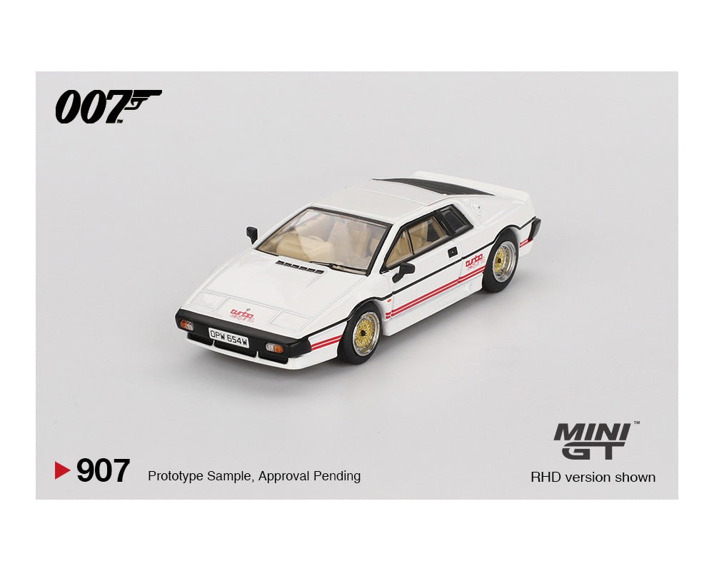 1965 Lotus Esprit GT 1/18 デラックスエディション Mini GT- Lotus Esprit Turbo White “For Your Eyes Only” – English