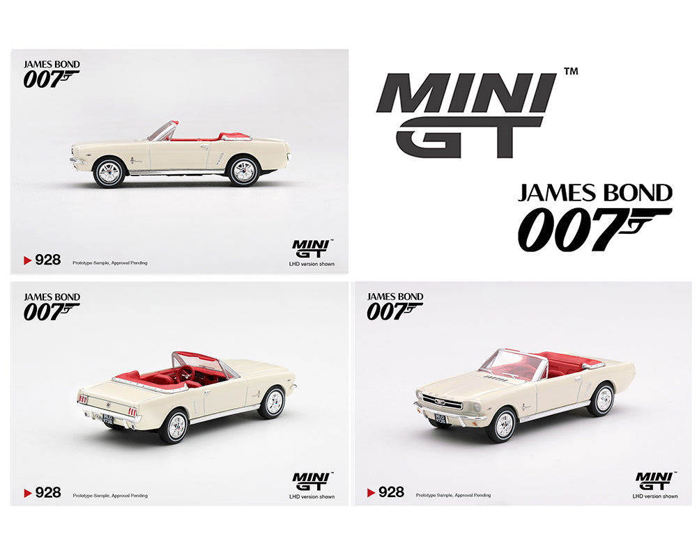 (PRE-ORDER 2027) Mini GT 1:64 James Bond 007 Ford Mustang Convertible 1964 « Goldfinger » – Emballage blister anglais – Édition limitée – MGT00928-007E