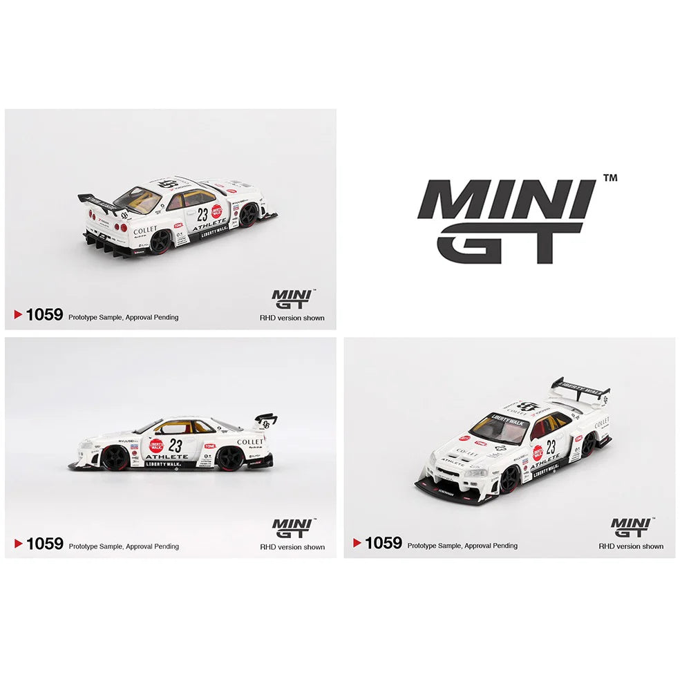 Mini GT- Nissan LB-ER34 Super Silhouette ATHLETE/COLLET – White MGT01059