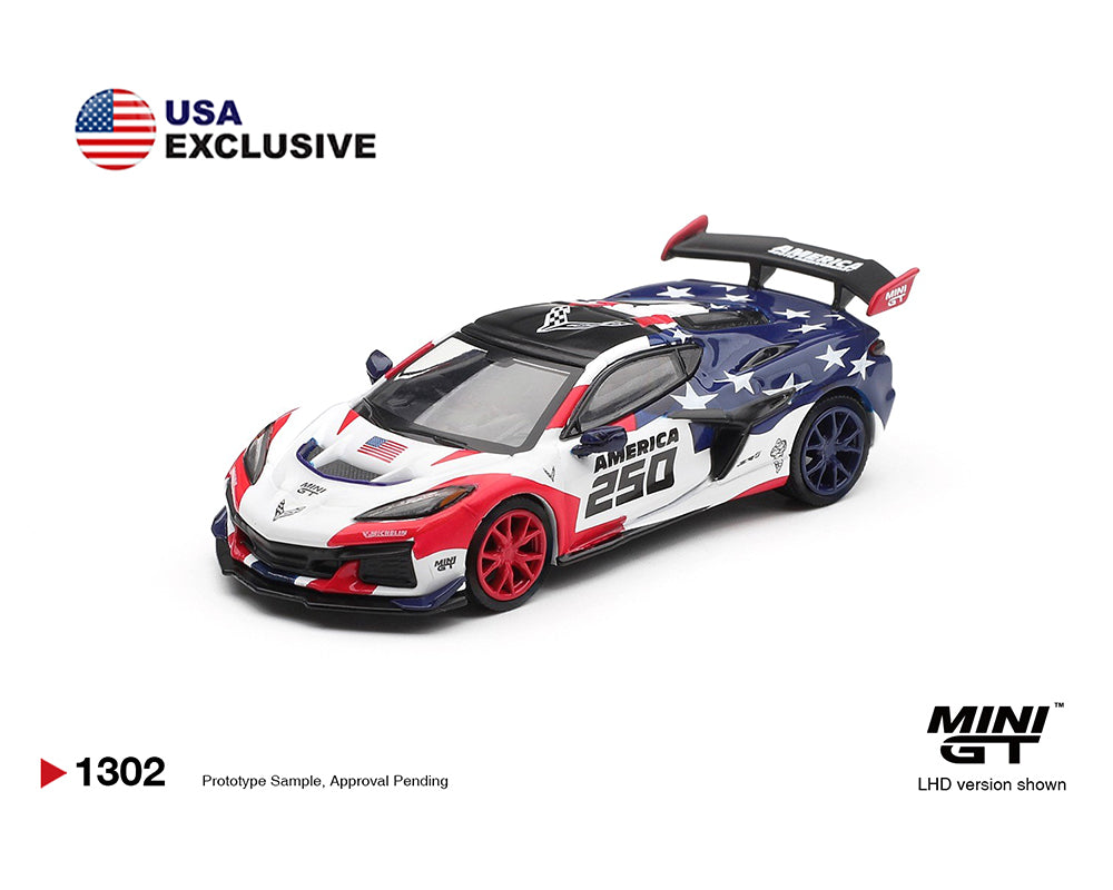 (PRE-ORDER 2026) Mini GT 1:64-Chevrolet Corvette ZR1 America 250 USA Exclusive LHD MGT01302-BL