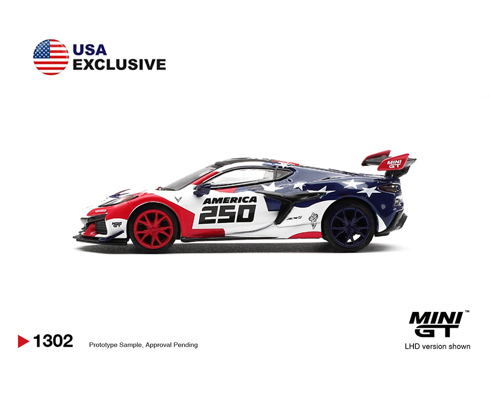 (PRE-ORDER 2026) Mini GT 1:64-Chevrolet Corvette ZR1 America 250 USA Exclusive LHD MGT01302-BL