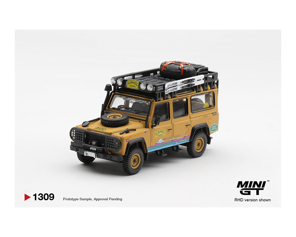 (PRE-ORDER 2026) Mini GT Land Rover Defender 110 1998 Camel Trophy Tierra del Fuego CT.10 USA – 1:64 (MGT01309-BL)