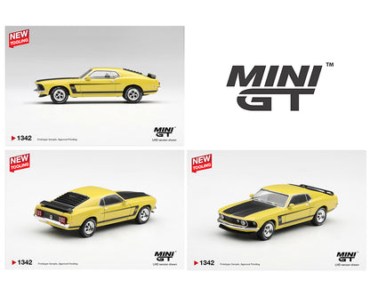 (PRE-ORDER 2027) Mini GT 1:64 Ford Mustang Boss 302 1969 Bright Yellow – Limited Edition – MGT01342-BL