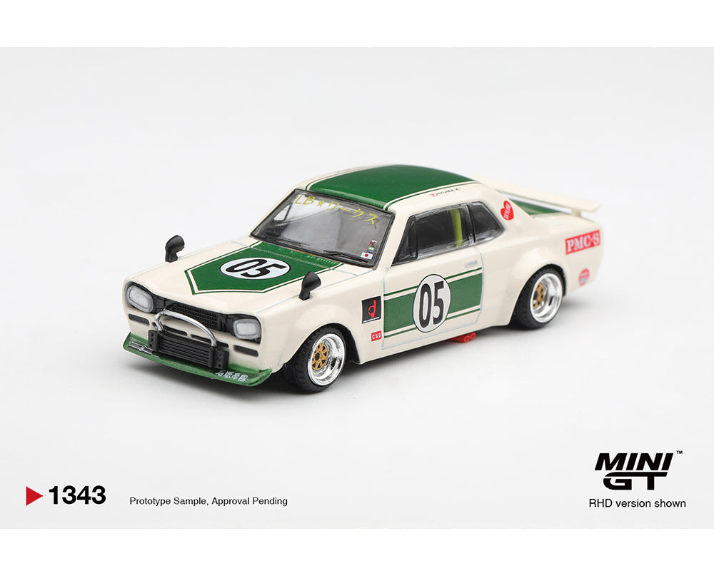 (PRE-ORDER 2027) Mini GT 1:64 Nissan Skyline LB-WORKS “HAKOSUKA” – White / Green – Limited Edition – MGT01343-BL