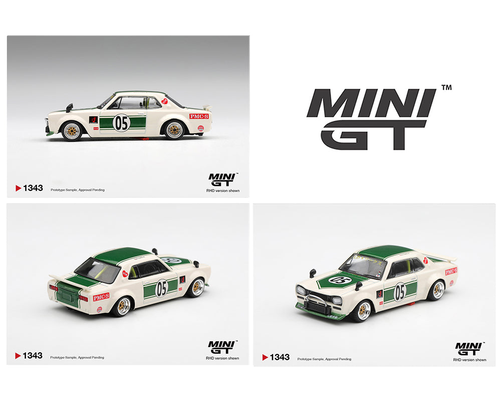 (PRE-ORDER 2027) Mini GT 1:64 Nissan Skyline LB-WORKS “HAKOSUKA” – White / Green – Limited Edition – MGT01343-BL