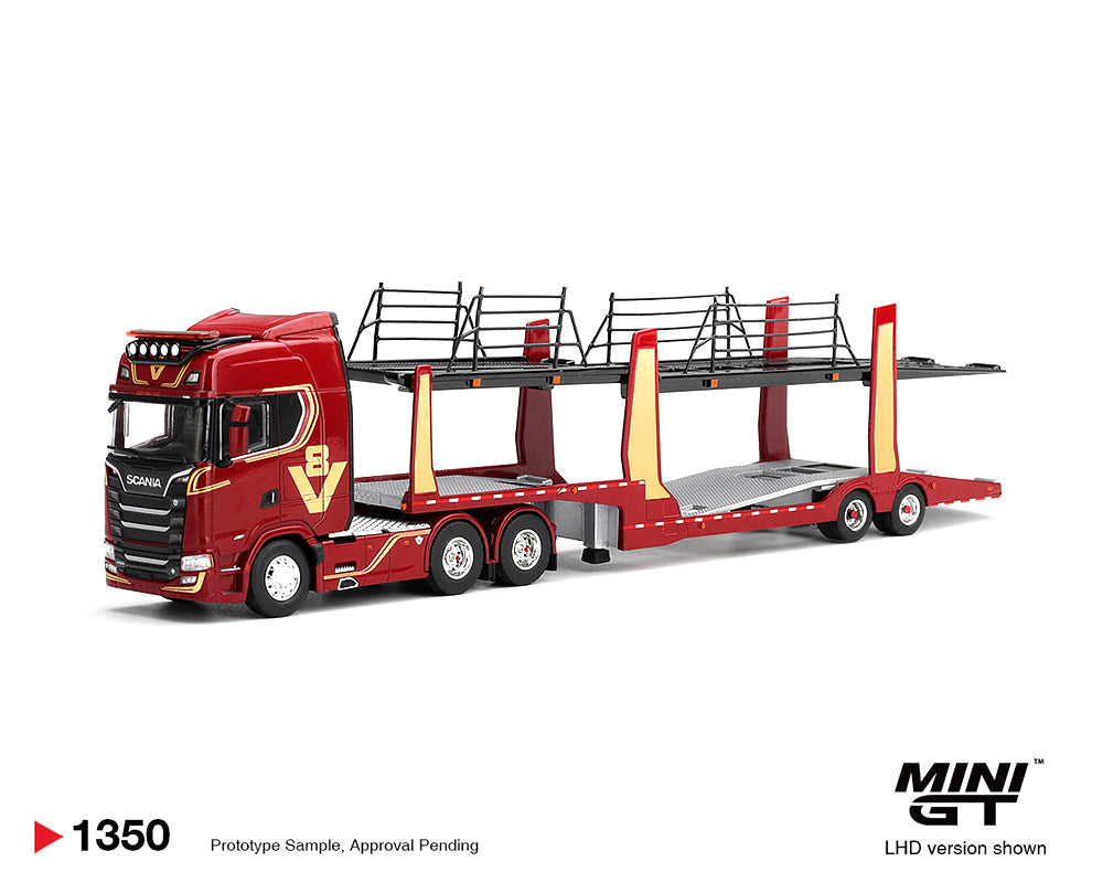 (PRE-ORDER 2026/2027) Mini GT 1:64 Scania 770S A6x4NA Car Transporter – V8 50th Anniversary – Red – Limited Edition – MGT01350-L