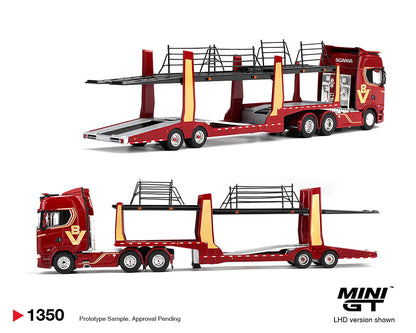 (PRE-ORDER 2026/2027) Mini GT 1:64 Scania 770S A6x4NA Car Transporter – V8 50th Anniversary – Red – Limited Edition – MGT01350-L