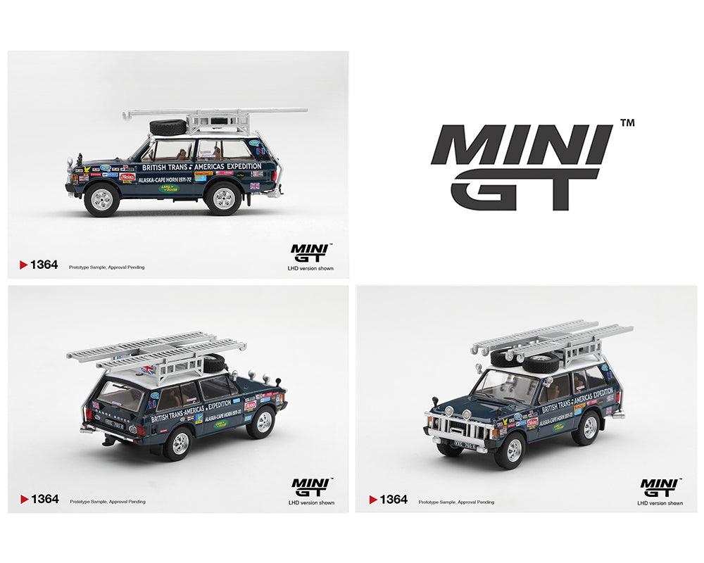 (PRE-ORDER 2027) Mini GT 1:64 Range Rover 1971 British Trans-Americas Expedition (VXC-765K) – Limited Edition – MGT01364-BL
