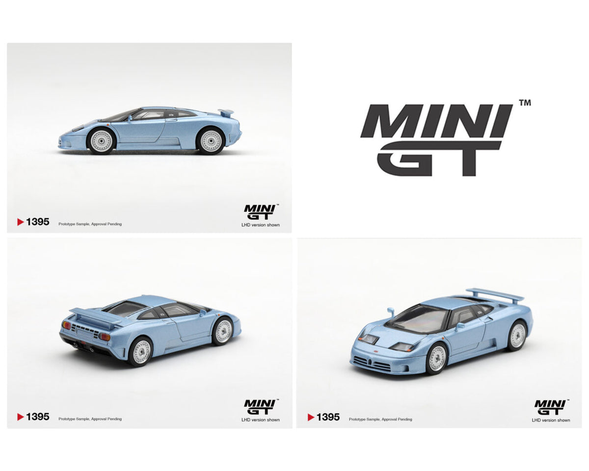 (PRE-ORDER 2026/2027) Mini GT 1:64 Bugatti EB110 GT – Azzurro Metallizzato – Mondial de l’Automobile 1992 – Édition limitée – MGT01395-BL
