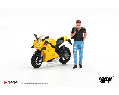(PRE-ORDER 2026/2027) Mini GT 1:64 Ducati Panigale V4 S with Ducati Figure – Yellow – Limited Edition – MGT01414-L