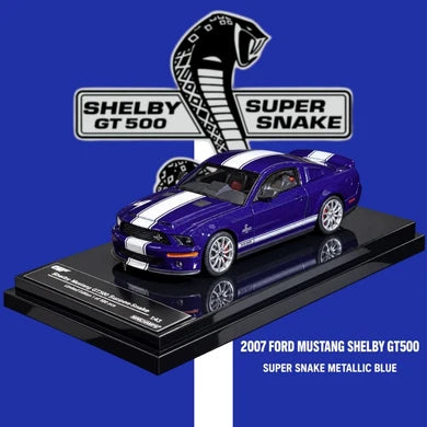 Motorhelix 1:64 Ford Mustang Shelby GT500 Super Snake 2007 – Bleu métallisé – CDX Exclusive – Boîte acrylique – GL-1251006E