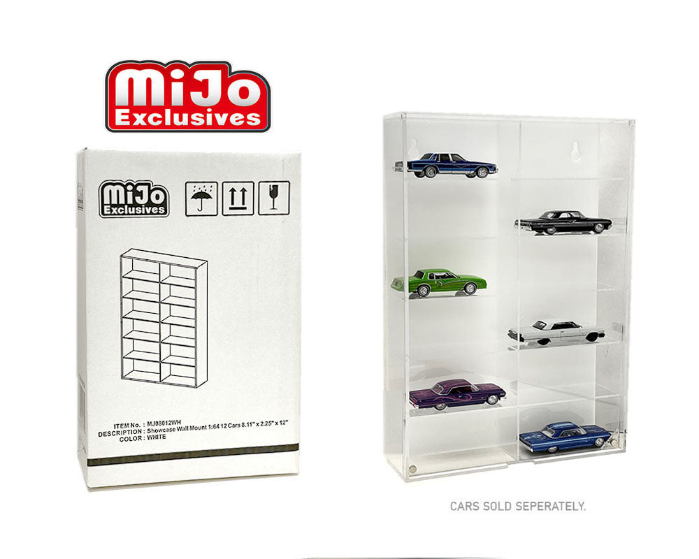 Showcase 1:64 12-Car Display Case Wall Mount Plastic White Back Version With Cover