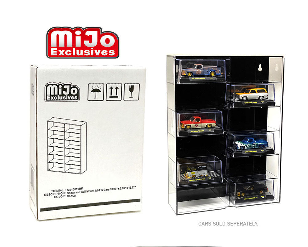 Showcase 1:64 12-Car Display Case Wall Mount Plastic Black Back Version With Cover