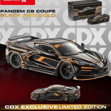 ModelModel 1:64 Pandem Chevrolet Corvette C8 Coupé – Noir et Or – CDX Exclusive – MM64-C8-TAC