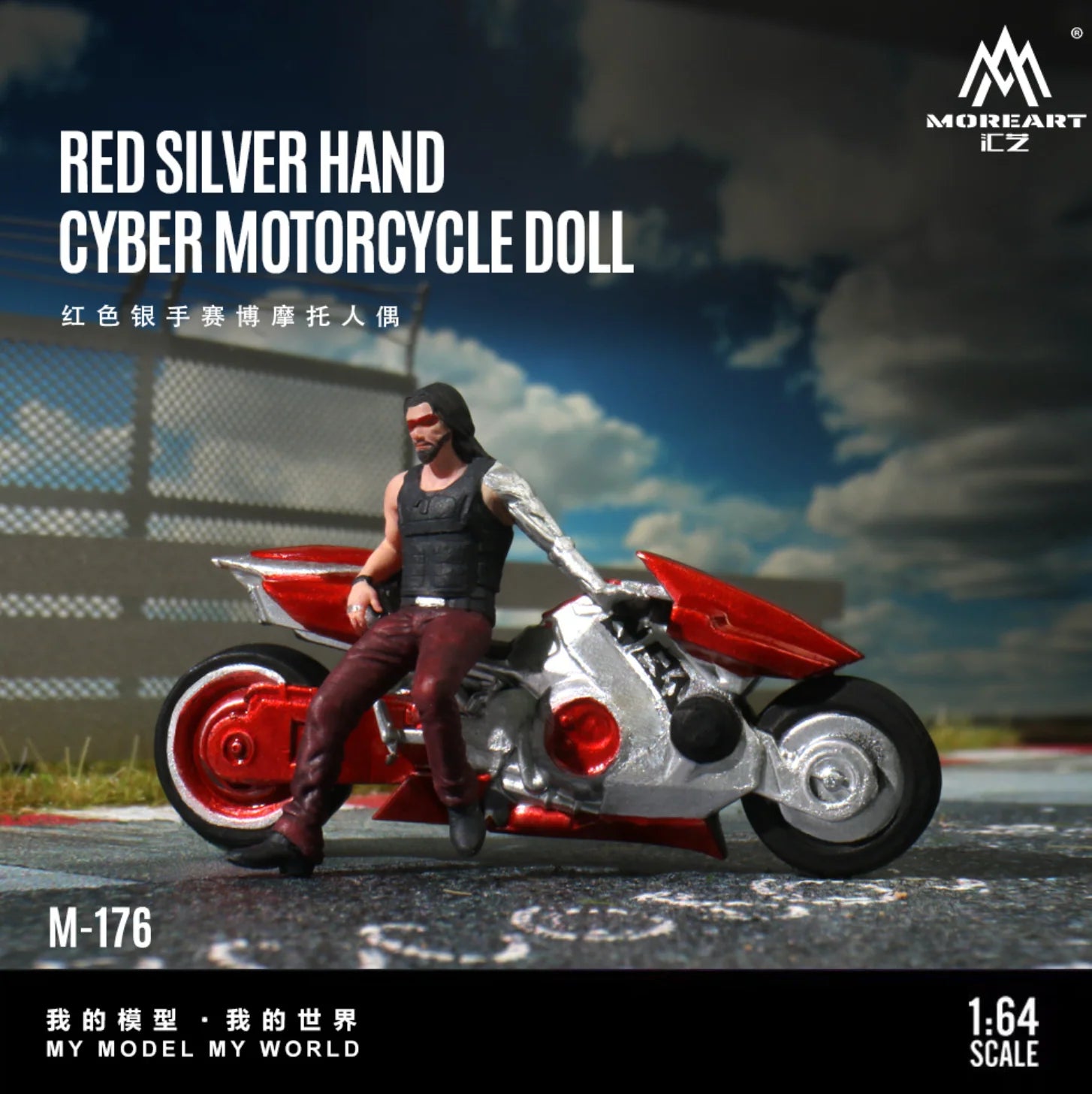 MoreArt 1/64 - Red Silver Handcyber Motorcycle - MO222176