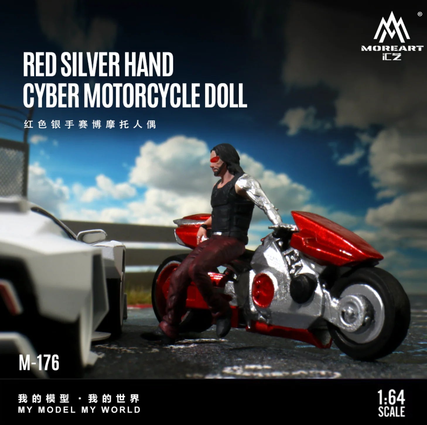 MoreArt 1/64 - Red Silver Handcyber Motorcycle - MO222176