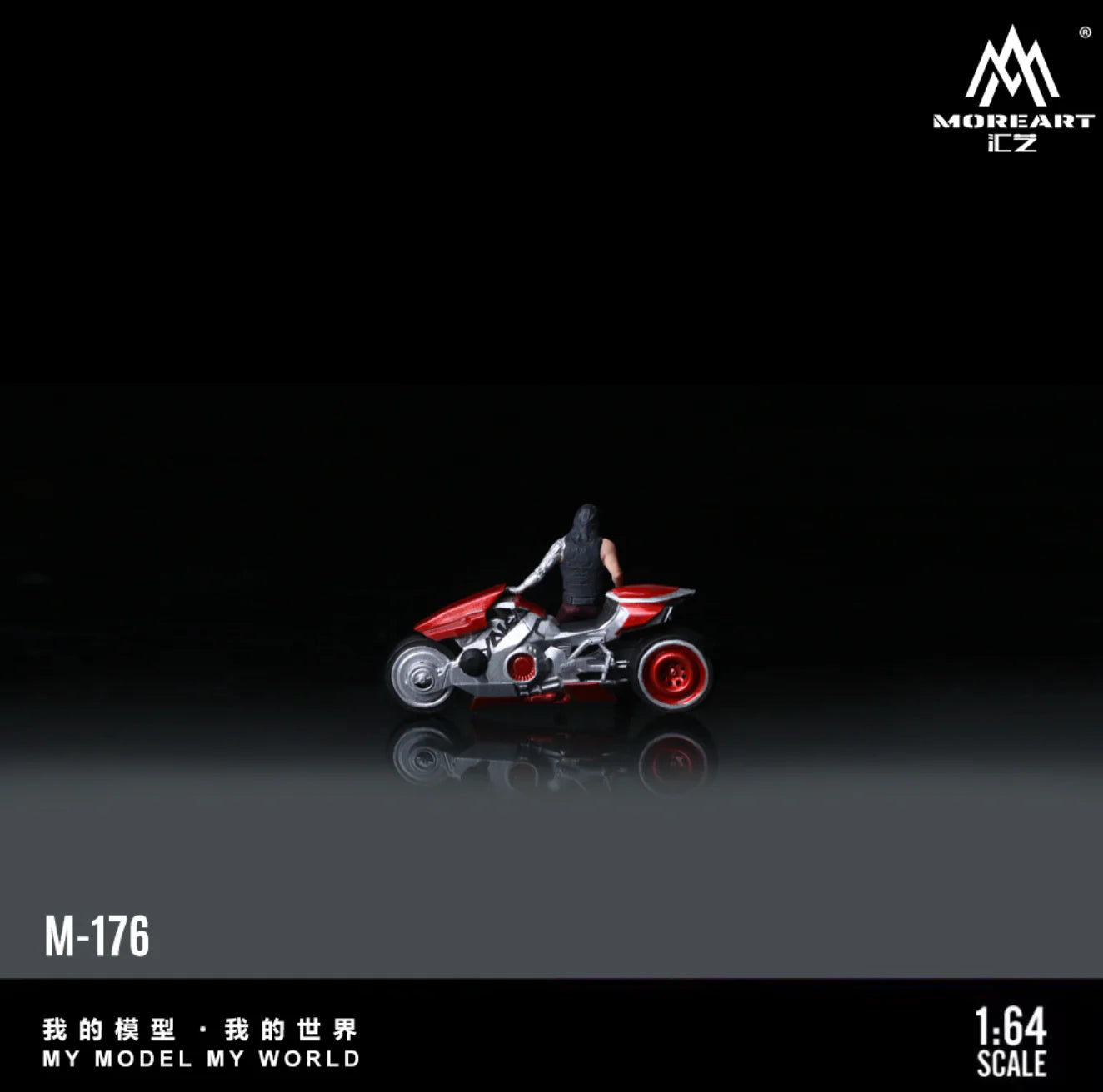 MoreArt 1/64 - Red Silver Handcyber Motorcycle - MO222176