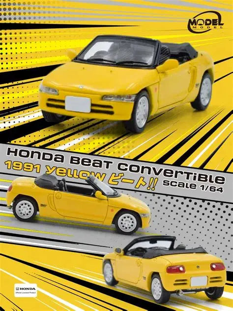 MODELMODEL 1/64 Honda Beat Convertible 1991 Yellow MM64-Beat-001