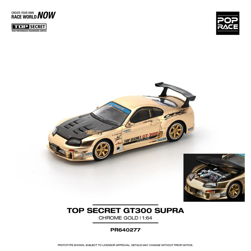 (PRE-0RDER 2025) POPRACE 1/64, TOP SECRET GT300 SUPRA - CHROME GOLD