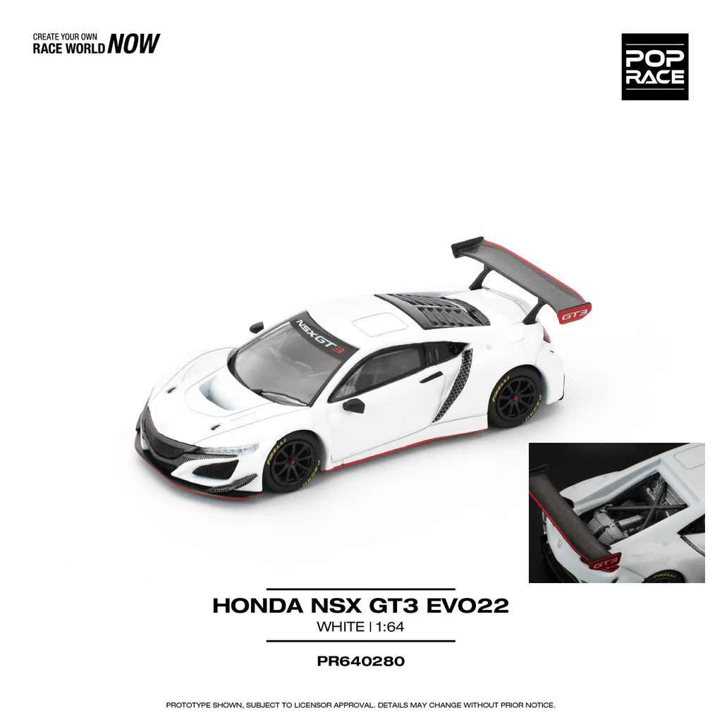 (PRE-0RDER 2025) POPRACE 1/64, HONDA NSX GT3 EVO22 - WHITE, PR640280
