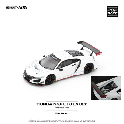 (PRE-0RDER 2025) POPRACE 1/64, HONDA NSX GT3 EVO22 - WHITE, PR640280