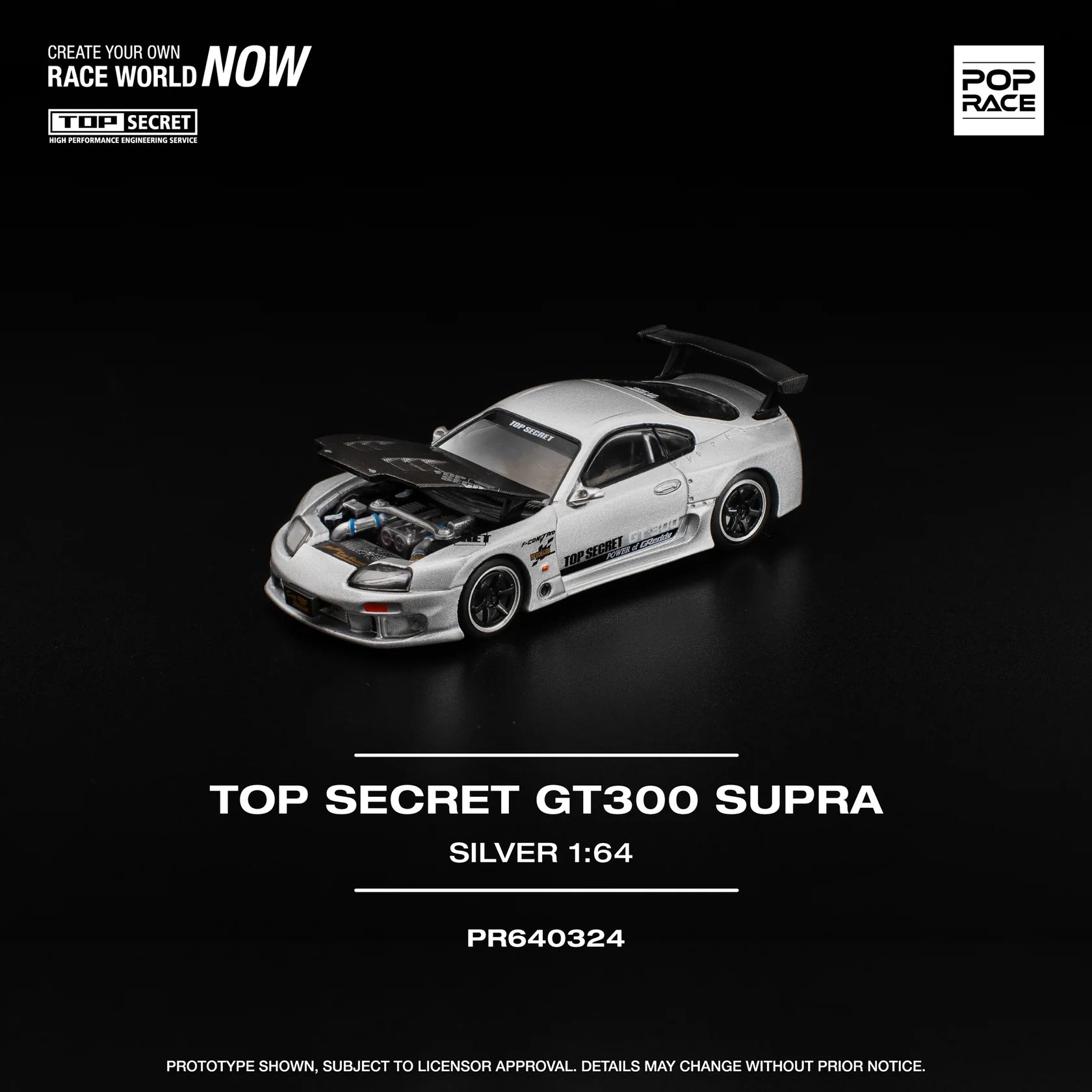 (PRE-ORDER 2026) POPRACE 1:64 Toyota Supra GT300 Top Secret Silver PR640324