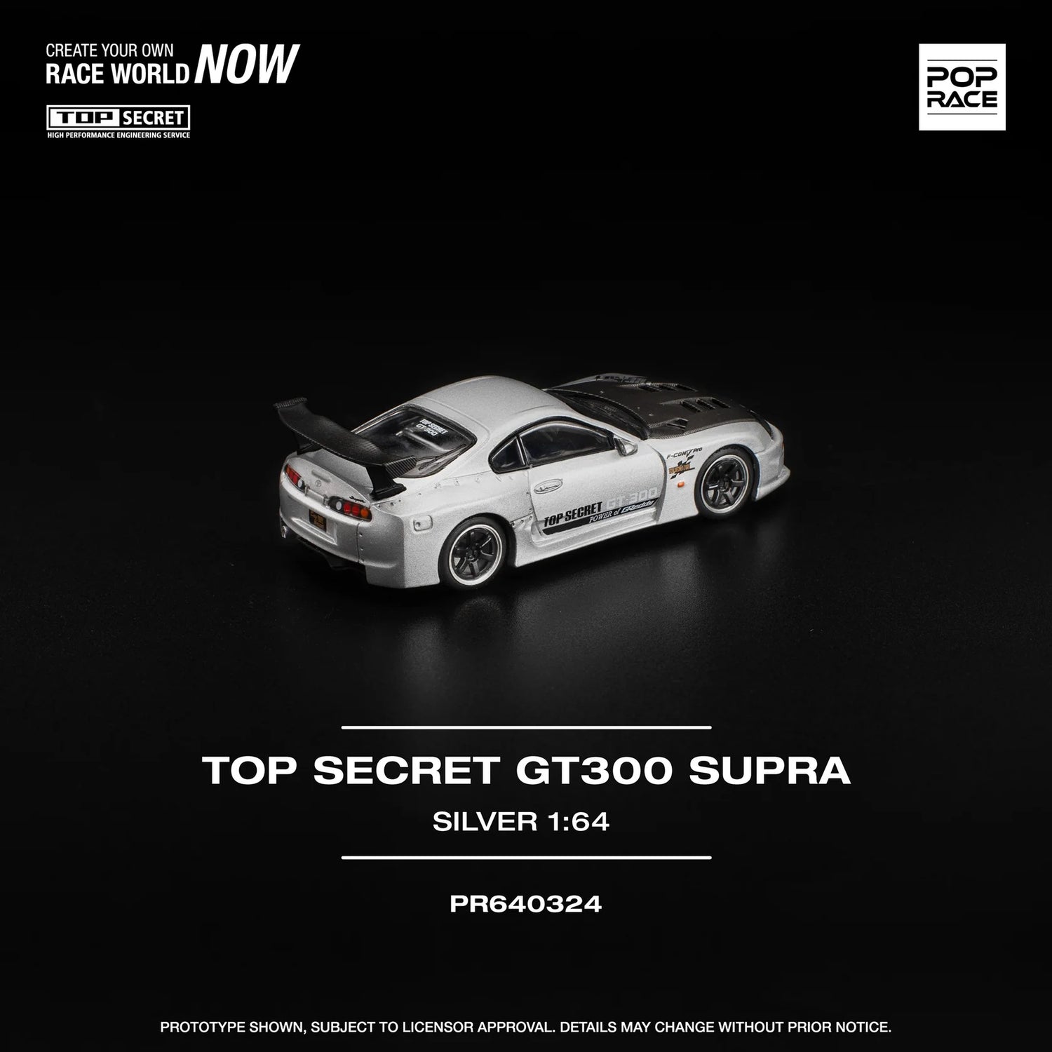 (PRE-ORDER 2026) POPRACE 1:64 Toyota Supra GT300 Top Secret Silver PR640324