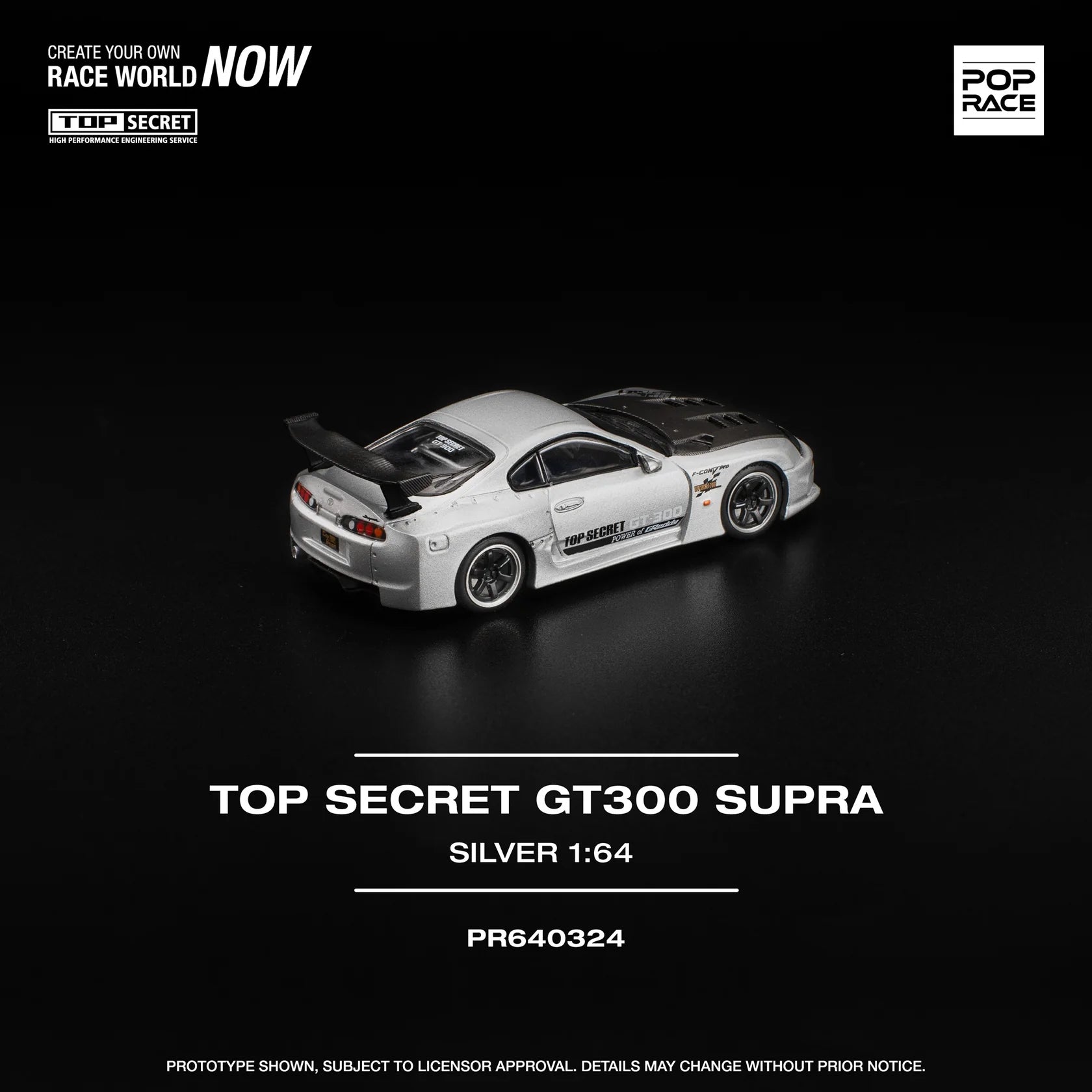 (PRE-ORDER 2026) POPRACE 1:64 Toyota Supra GT300 Top Secret Silver PR640324