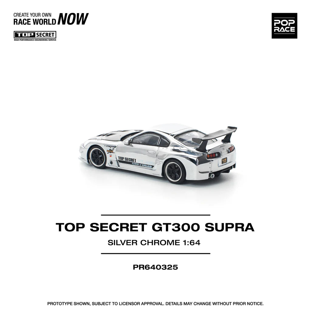 POPRACE 1/64 - Top Secret GT300 Toyota Supra - Silver Chrome - PR640325