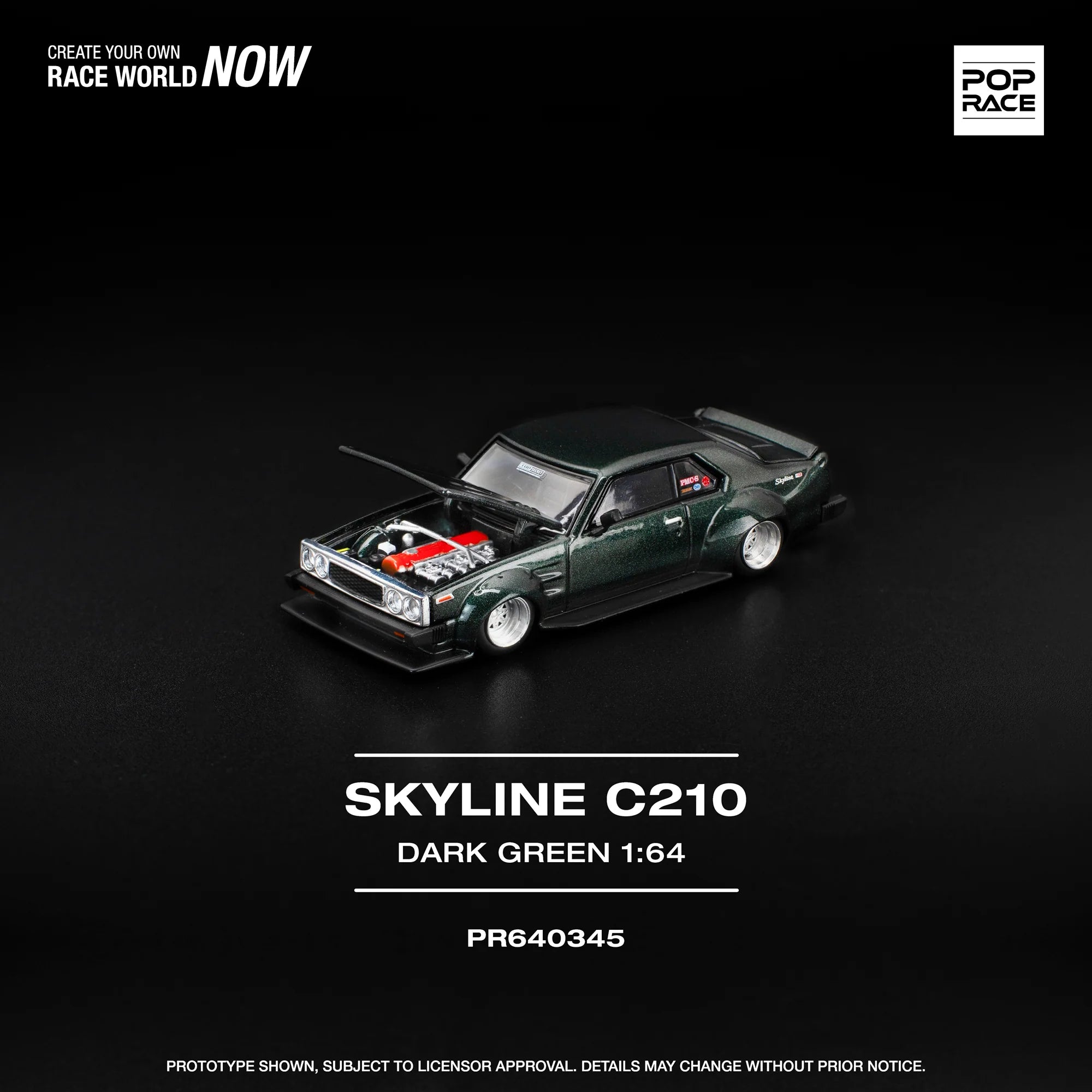 (PRE-ORDER 2026) POPRACE 1:64 Nissan Skyline C210 vert foncé PR640345