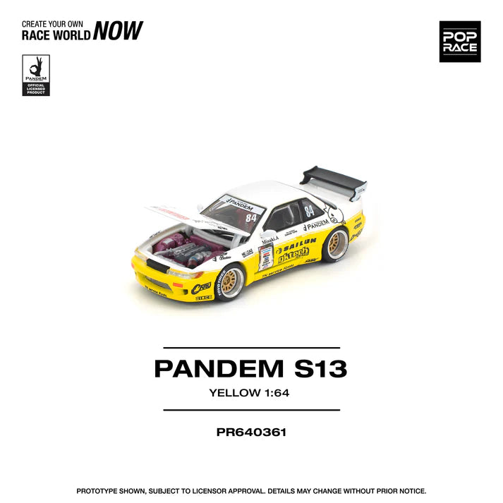 (PRE-ORDER 2026) POPRACE 1:64 Nissan Silvia S13 Pandem 2020 D1 Lights Yellow White PR640361