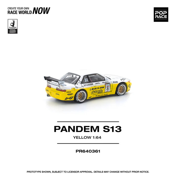(PRE-ORDER 2026) POPRACE 1:64 Nissan Silvia S13 Pandem 2020 D1 Lights Yellow White PR640361