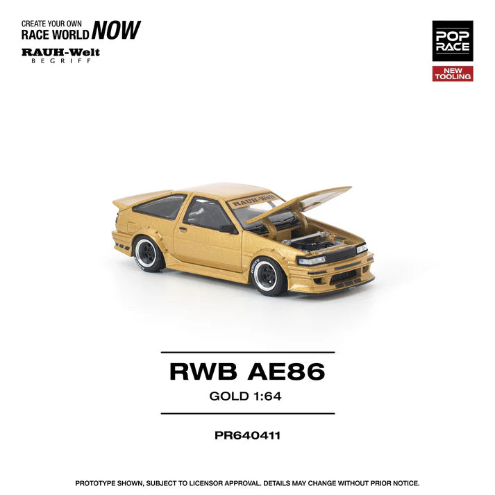 (PRE-ORDER 2026) POPRACE 1:64 Toyota AE86 RWB Gold PR640411