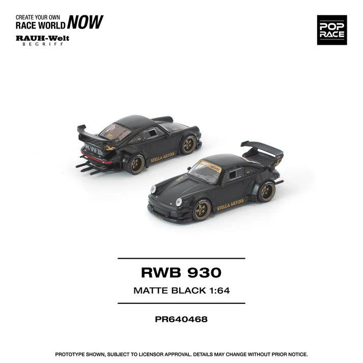 (PRE-ORDER 2026) POPRACE 1:64 RWB 930 Matte Black “Stella Artois” PR640468