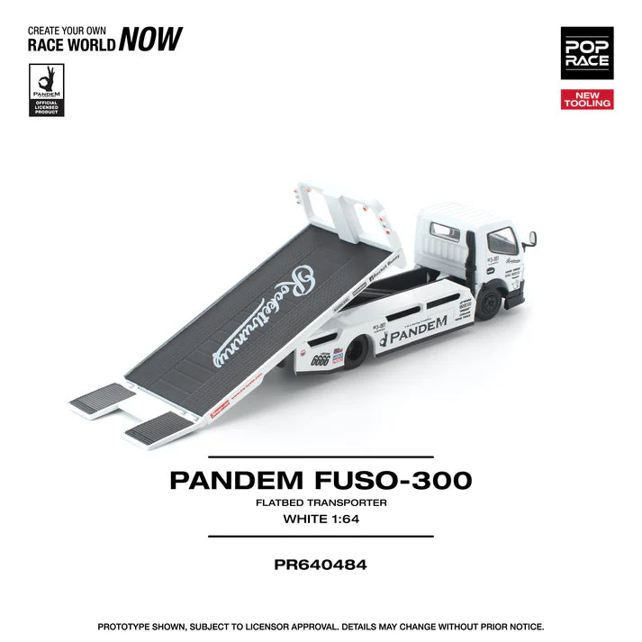 (PRE-ORDER 2026) POPRACE 1:64 PANDEM Fuso 300 Flatbed Transporter White PR640484