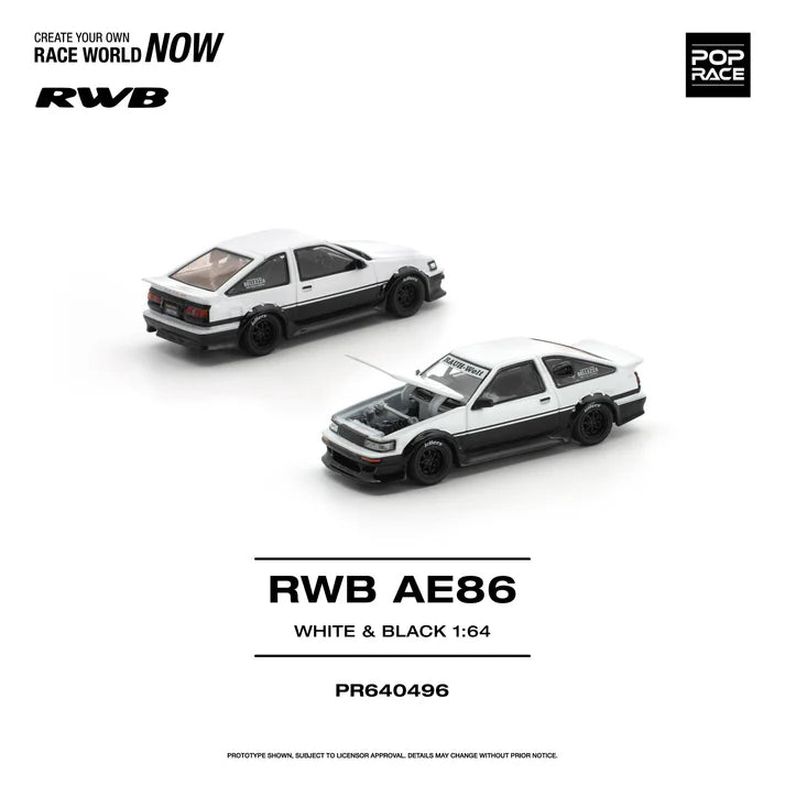 (PRE-ORDER 2026) POPRACE 1:64 RWB AE86 blanc / noir PR640496