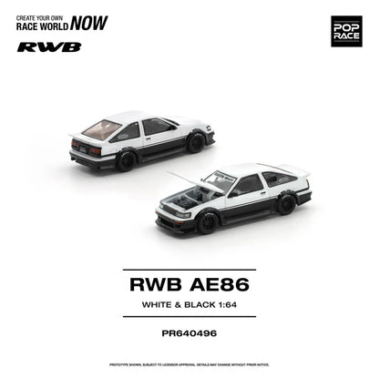 (PRE-ORDER 2026) POPRACE 1:64 RWB AE86 blanc / noir PR640496