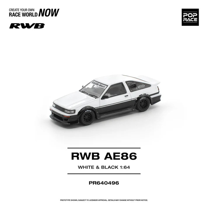 (PRE-ORDER 2026) POPRACE 1:64 RWB AE86 blanc / noir PR640496