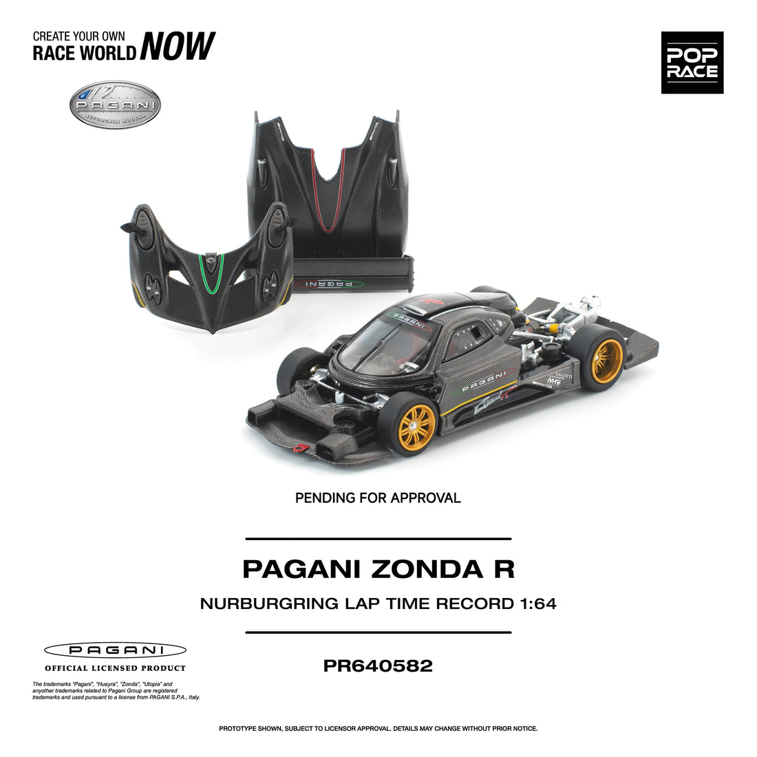 (PRE-ORDER 2026) POP RACE 1:64 Pagani Zonda R Nürburgring Lap Time Record PR640582