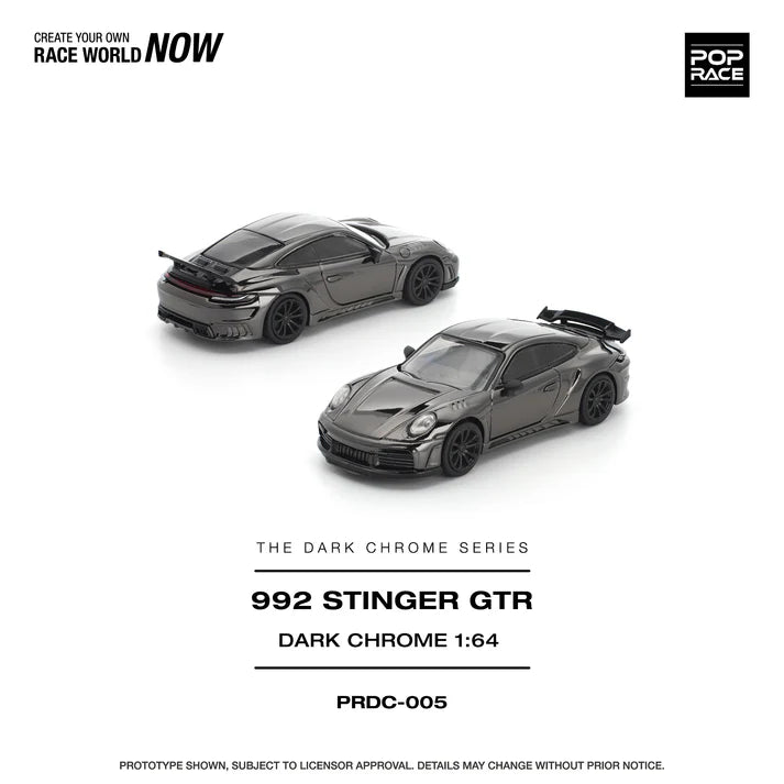 (PRE-ORDER 2026) POPRACE 1:64 Porsche 992 Stinger GTR Dark Chrome PRDC005