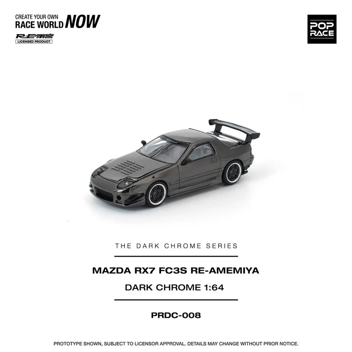 (PRE-ORDER 2026) POPRACE 1:64 Mazda RX-7 FC3S RE-Amemiya Dark Chrome PRDC008