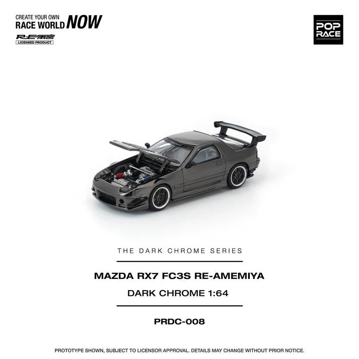 (PRE-ORDER 2026) POPRACE 1:64 Mazda RX-7 FC3S RE-Amemiya Dark Chrome PRDC008