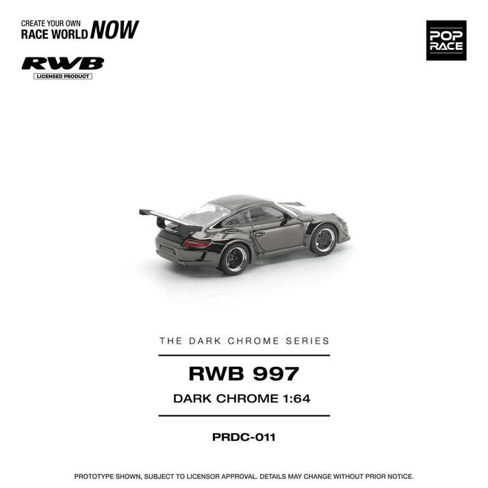 (PRE-ORDER 2026) POPRACE 1:64 PANDEM RWB 997 chrome foncé PRDC011