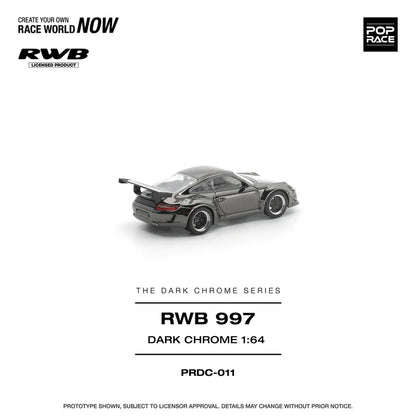 (PRE-ORDER 2026) POPRACE 1:64 PANDEM RWB 997 chrome foncé PRDC011