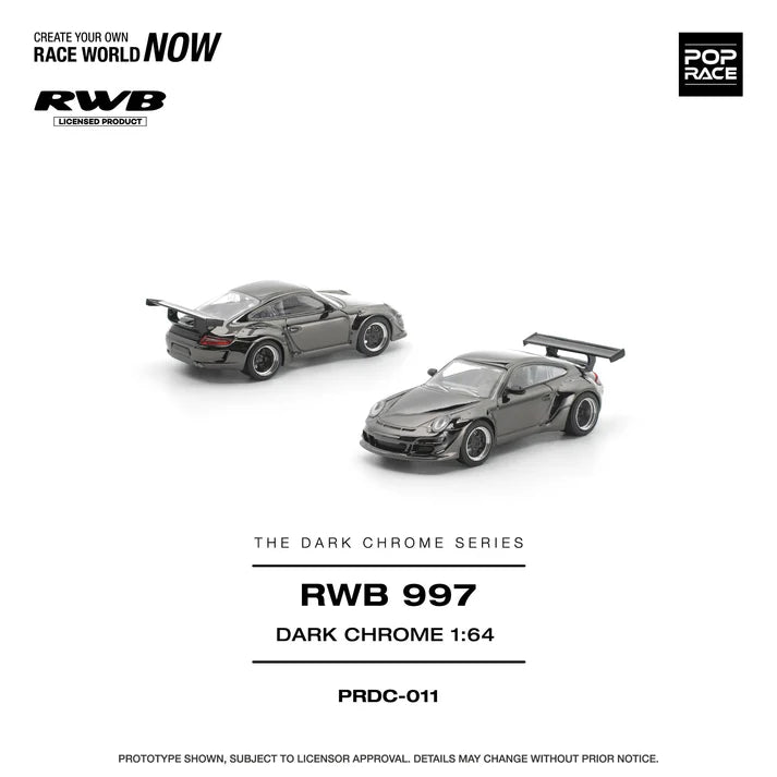 (PRE-ORDER 2026) POPRACE 1:64 PANDEM RWB 997 chrome foncé PRDC011