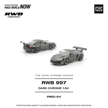 (PRE-ORDER 2026) POPRACE 1:64 PANDEM RWB 997 chrome foncé PRDC011